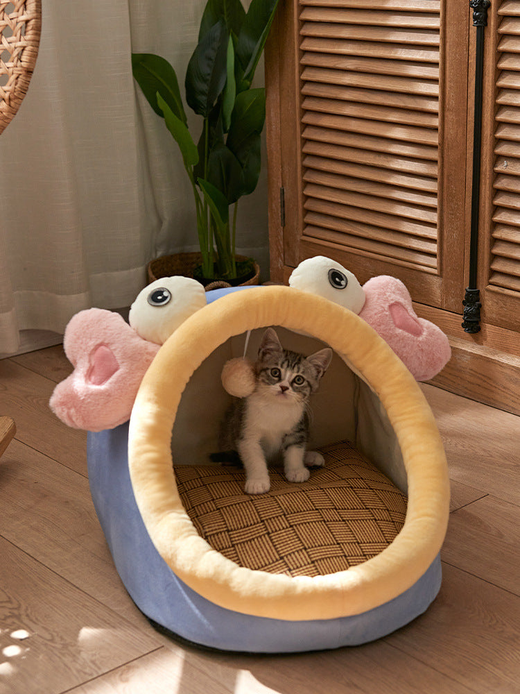 Cat cave bed size guide showing S M L options by pet weight