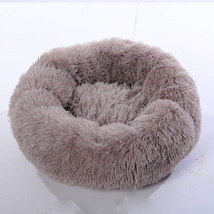Plush Round Pet Bed — Fluffy Donut Bed with Removable Washable Cover