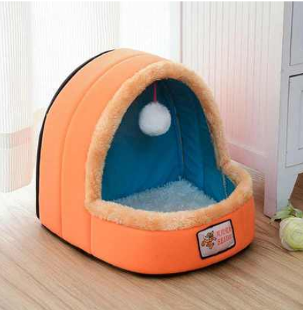 Dog sleeping inside yurt enclosed cave bed promoting deep sleep