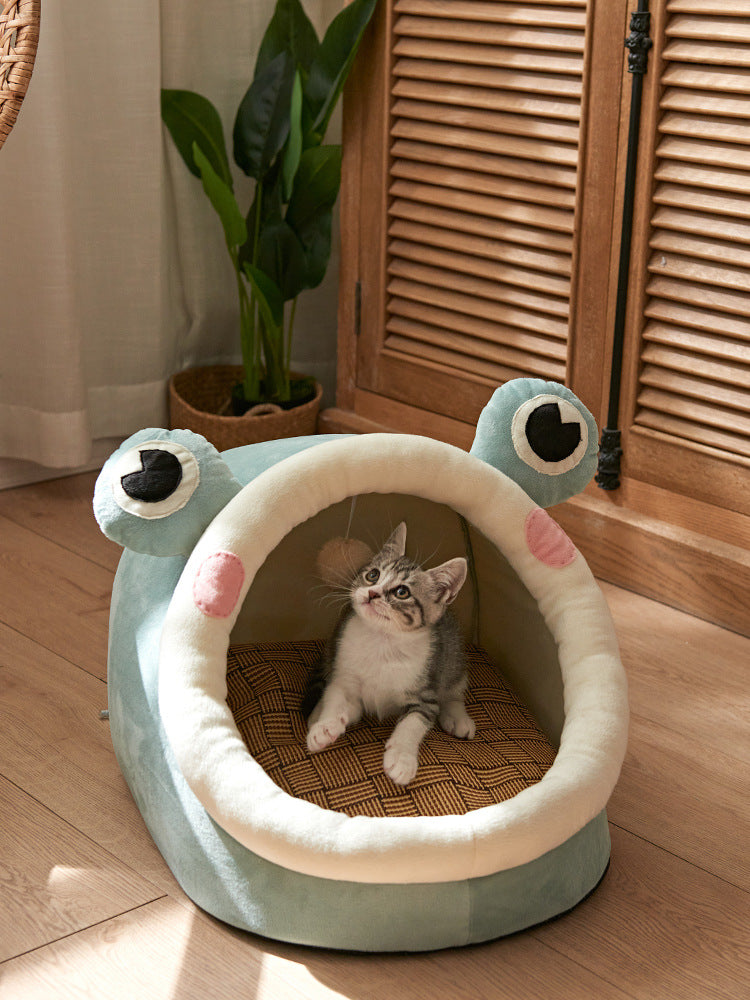 Blue and Yellow Crab cat cave bed enclosed design for anxious cats