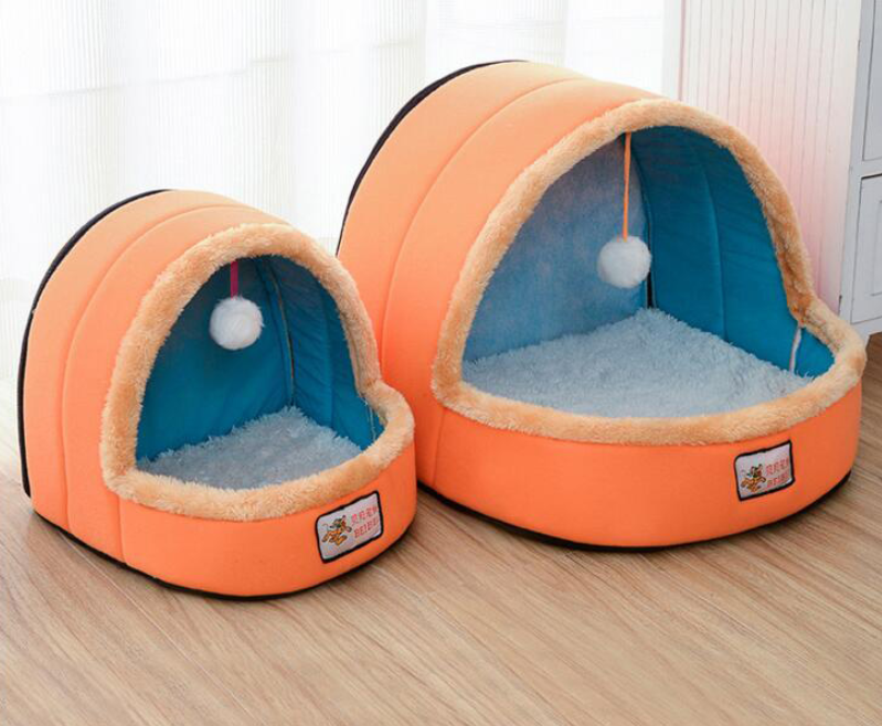 Sky blue yurt dog bed dome design for anxious dogs