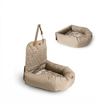 Beige dog car seat bed thick cushion non-slip SUV travel – Catdogra
