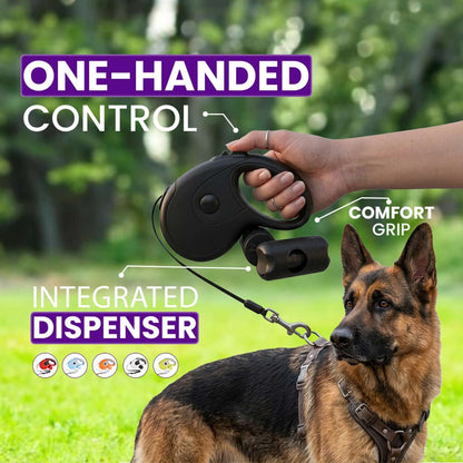 Dog leash one-button lock release and retract feature – Catdogra