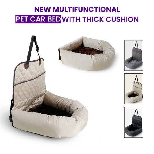Multifunctional Dog Car Bed with Thick Cushion – Waterproof, Non-Slip Travel Pet Seat