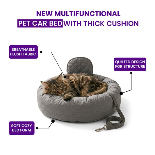 Multifunctional Dog Car Bed with Thick Cushion – Waterproof, Non-Slip Travel Pet Seat