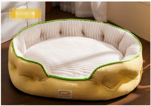 Yellow large dog sofa bed with bolster edges for head support