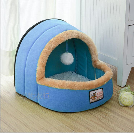 Yurt dog bed premium enclosed cave in pink cashmere-feel fabric - CatDogra