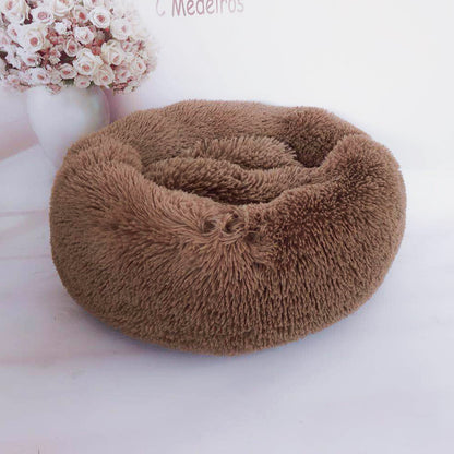 Plush Round Pet Bed — Fluffy Donut Bed with Removable Washable Cover